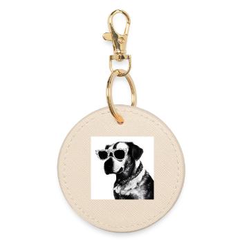 Chien noir et blanc avec des lunettes de soleil - Porte-clés rond - huître - Devant