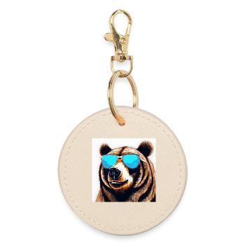 Bear with Sunglasses Pop Art - Round Keyring - oyster - Front