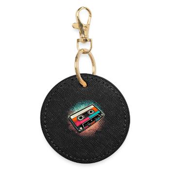 Kompaktkassette Cassette Tape 90er Geschenk - Runder Schlüsselanhänger - Schwarz - Vorne