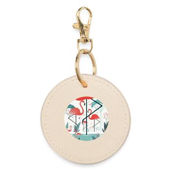 Flamingo Illustration in Tropical Environment - Round Keyring - oyster - Front