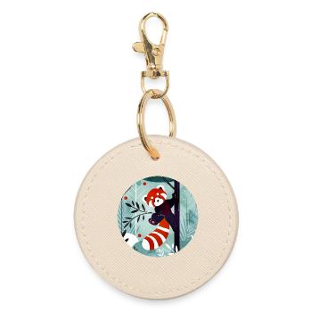 Happy Red Panda in the Jungle - Round Keyring - oyster - Front
