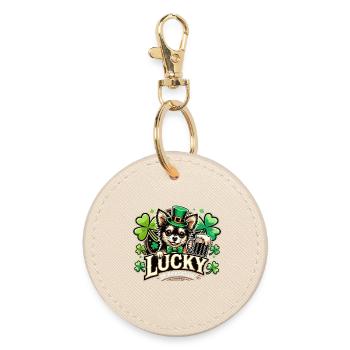 St. Patrick’s Day Leprechaun Chihuahua Glücklich - Runder Schlüsselanhänger - Auster - Vorne