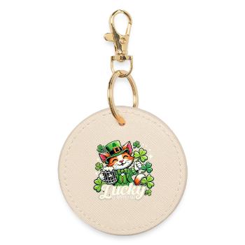 St. Patrick’s Day Leprechaun Katze Glücklich - Runder Schlüsselanhänger - Auster - Vorne