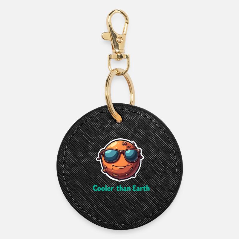 Cooler Than Earth - Round Keyring - black