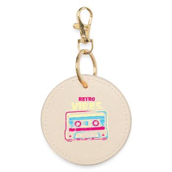 retro vibes cassette vintage tape Farbenmix used - Round Keyring - oyster - Front