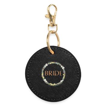 Team Bride ! Flower wreath customizable - Round Keyring - black - Front