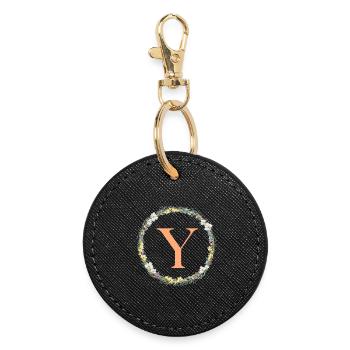 Y Monogram, Flower Wreath, Personalizable - Round Keyring - black - Front