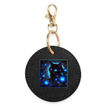 A shimmering glowing little black cat - Round Keyring - black - Front