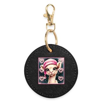 Chameau avec casquette endormie - Porte-clés rond - noir - Devant