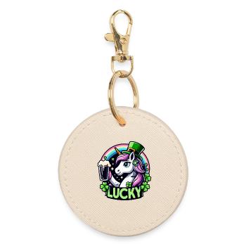 St. Patrick’s Day Leprechaun Einhorn Glücklich - Runder Schlüsselanhänger - Auster - Vorne