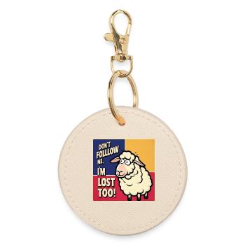 Sheep "Don t follow me - i m lost too!" - Round Keyring - oyster - Front
