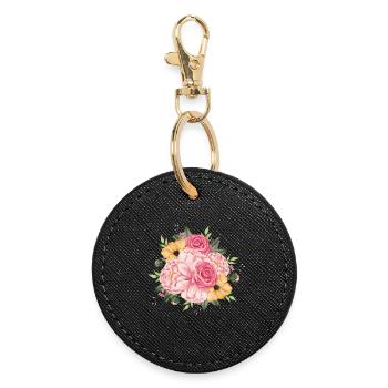 Bouquet Watercolor Roses et Pivoines - Porte-clés rond - noir - Devant