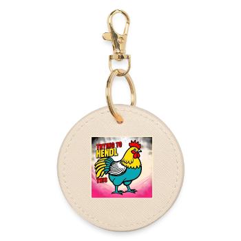 Chicken "Trying to hendl this" - Round Keyring - oyster - Front