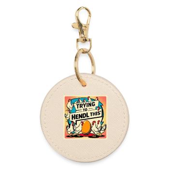 Chicken joy – trying to keep it up - Round Keyring - oyster - Front