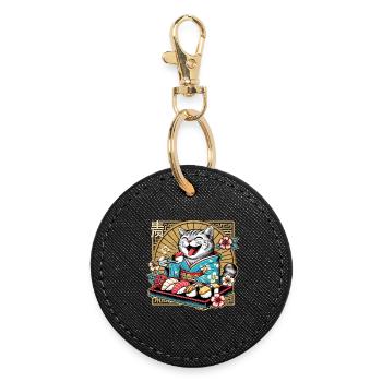 Sushi Katze getigert Kimono Maki Nigiri Geschenk - Runder Schlüsselanhänger - Schwarz - Vorne