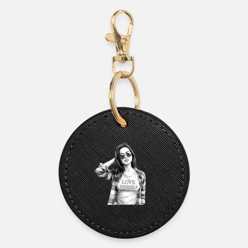Love yourself - Round Keyring - black