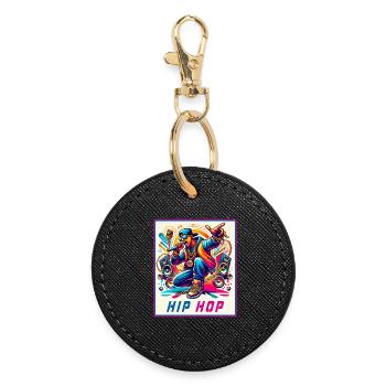 Hip-Hop Vibes – Rapper with Microphone - Round Keyring - black - Front