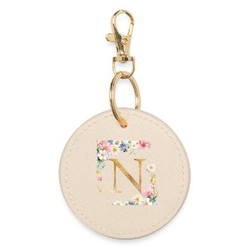 N Monogramm, Floral, personalisierbar - Runder Schlüsselanhänger - Auster - Vorne