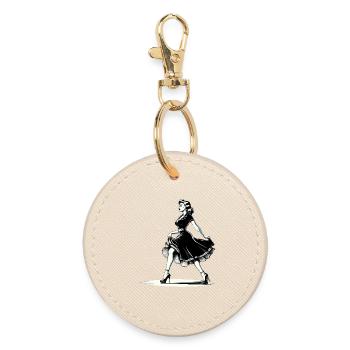 Rockabilly Style Woman Dress Pumps Retro Gift - Round Keyring - oyster - Front