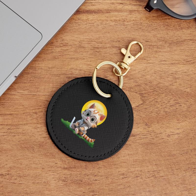 Smart Cat Sun Coder: Kitten Laptop Art Print Round Keyring