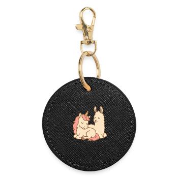 Licorne et lama endormis - Porte-clés rond - noir - Devant
