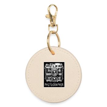 Vintage Camera - Round Keyring - oyster - Front