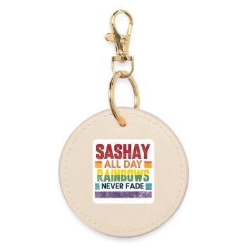 LGBTQIA+ Sticker Gay Pride Sashay All Day - Round Keyring - oyster - Front