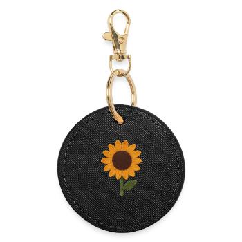 Felt Sunflower Texture Art - Round Keyring - black - Front