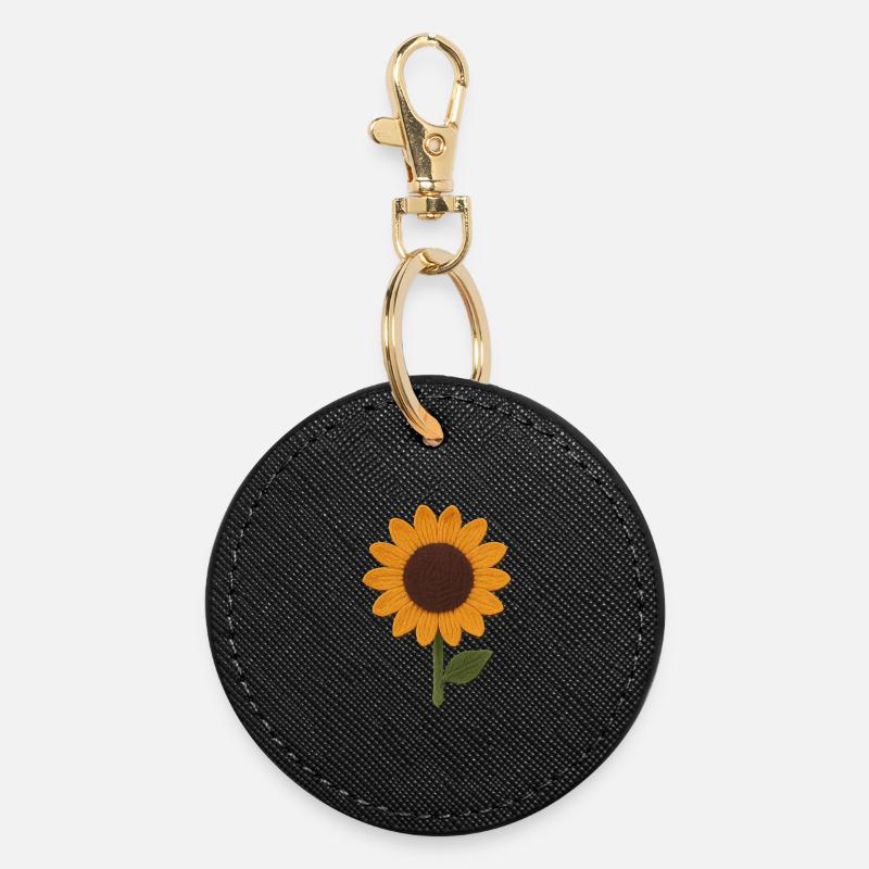 Felt Sunflower Texture Art - Round Keyring - black