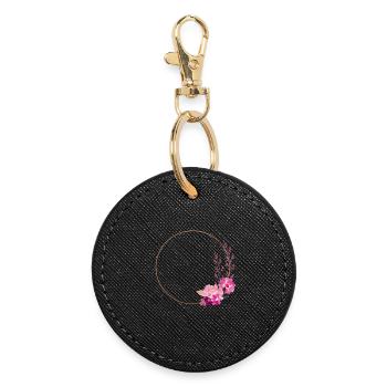 Goldrahmen mit pink-roten Blumen –edel & verspielt - Runder Schlüsselanhänger - Schwarz - Vorne