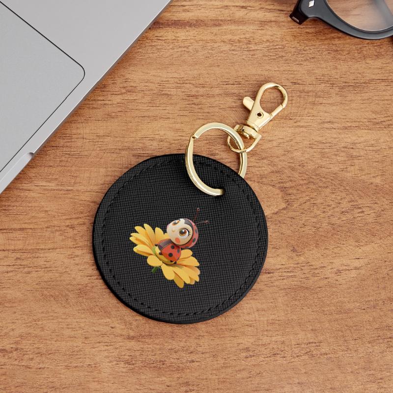 Coccinelle mignonne sur une fleur Porte-clés rond