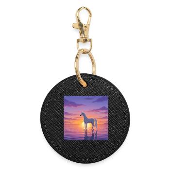 Figurine de licorne au coucher du soleil - Porte-clés rond - noir - Devant
