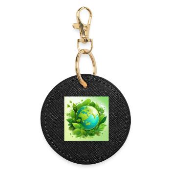 Grüner Planet - Runder Schlüsselanhänger - Schwarz - Vorne