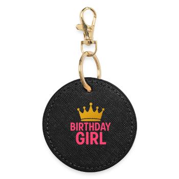 Birthday Girl Krone | Gold Pink Prinzessin Design - Runder Schlüsselanhänger - Schwarz - Vorne