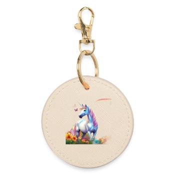 Licorne céleste dans le champ des fleurs avec Schmetterlin - Porte-clés rond - huître - Devant