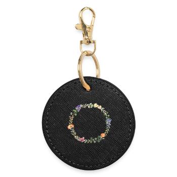 Floral wreath, customisable - Round Keyring - black - Front