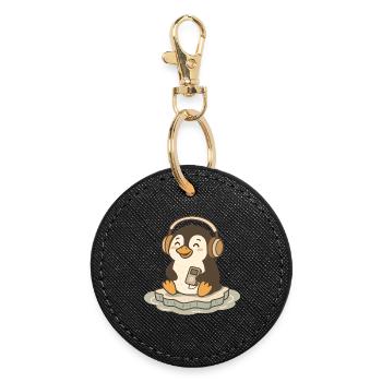 Music-loving cute penguin with headphones - Round Keyring - black - Front