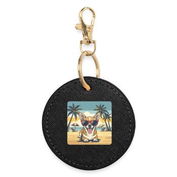 Chihuahua Beach Dog with Sunglasses - Round Keyring - black - Front