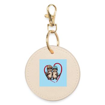 Two otters with baseball caps, buddies and friends - Round Keyring - oyster - Front