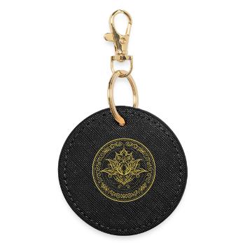 Lotus Mandala - Symbole spirituel en or - Porte-clés rond - noir - Devant