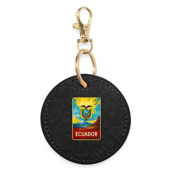Équateur - Emblème coloré - Porte-clés rond - noir - Devant