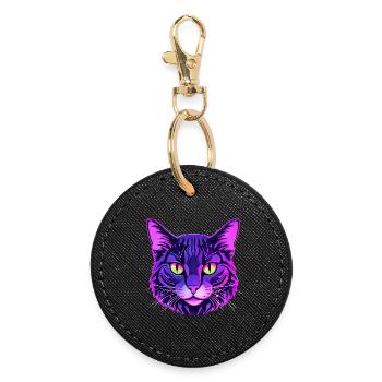Katzen Portrait in Neonfarben  - Runder Schlüsselanhänger - Schwarz - Vorne
