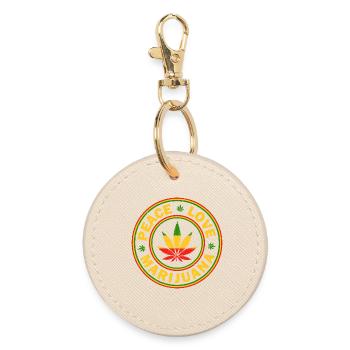 Peace Love Marijuana Rastafarian Emblem - Round Keyring - oyster - Front