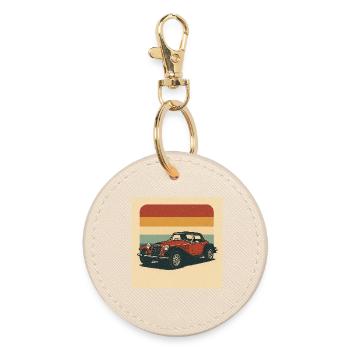 Vintage Roadster mit Retro-Horizont - Runder Schlüsselanhänger - Auster - Vorne