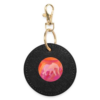 Yoga Meditation Circle Painting Elephant India om - Round Keyring - black - Front