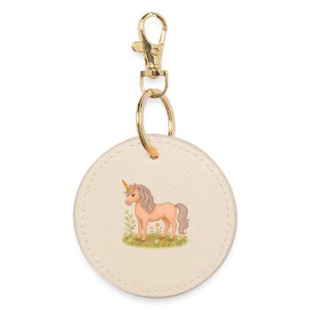 Niedliches Vintage-Einhorn im Blumenfeld - Runder Schlüsselanhänger - Auster - Vorne