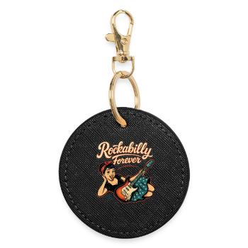 Rockabilly Forever Guitare Electrique Femme Cadeau Années 50 - Porte-clés rond - noir - Devant