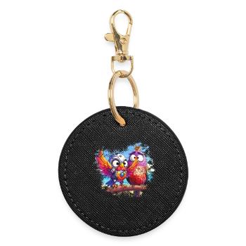 Oiseaux robot plage, lumière, joie, couleurs - Porte-clés rond - noir - Devant