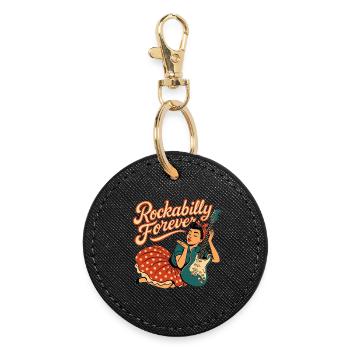 Rockabilly für immer Luftkuss Frau 50er Geschenk - Runder Schlüsselanhänger - Schwarz - Vorne