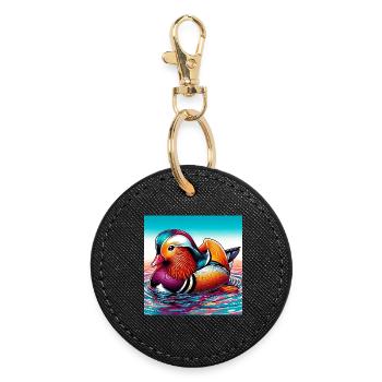 Canard mandarin - Porte-clés rond - noir - Devant